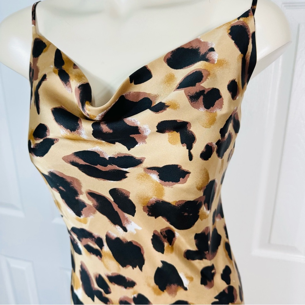 FOREVER 21 ANIMAL PRINT dress PARTY DRESS slip dress flouncy tan black dress S - Picture 3 of 9